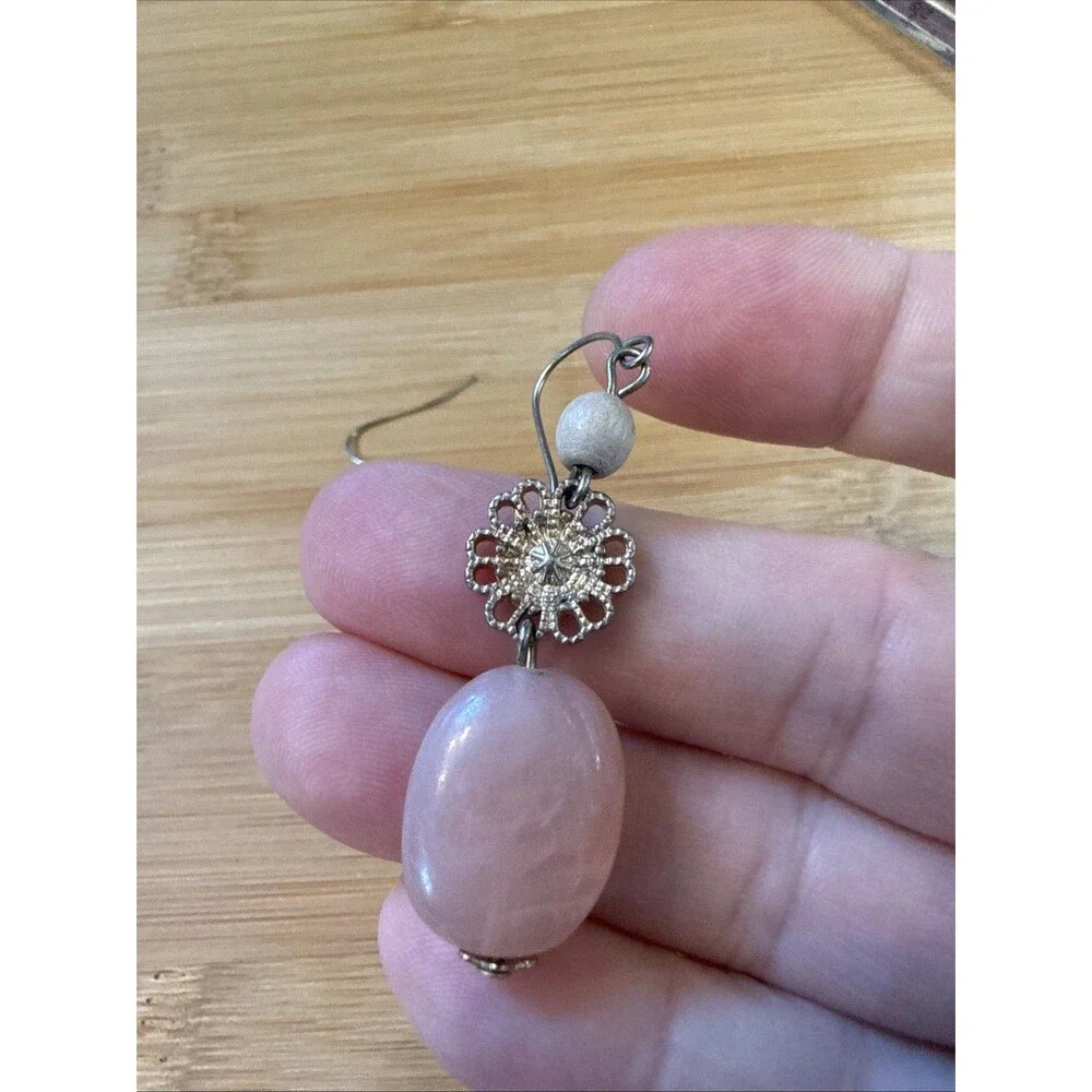 Pink Stone Beaded Floral Vintage Unbranded Dangle Drop Earrings